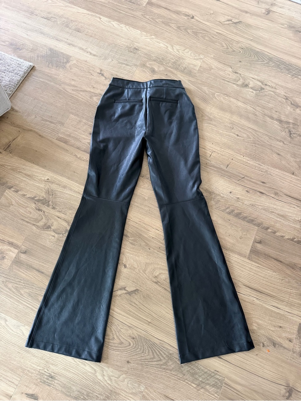 SPANX Black Faux Leather High-Rise Flare Leg Pull On Pants - Picture 5 of 12